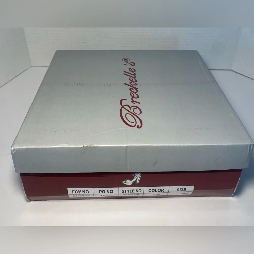 Breckelles peep toe chunky platform sandals heels aqua blue 6.5 - Picture 8 of 9